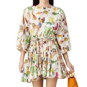 NWT RHODE Ella Dress XL Safari Colorful Animal Print Dress with belt